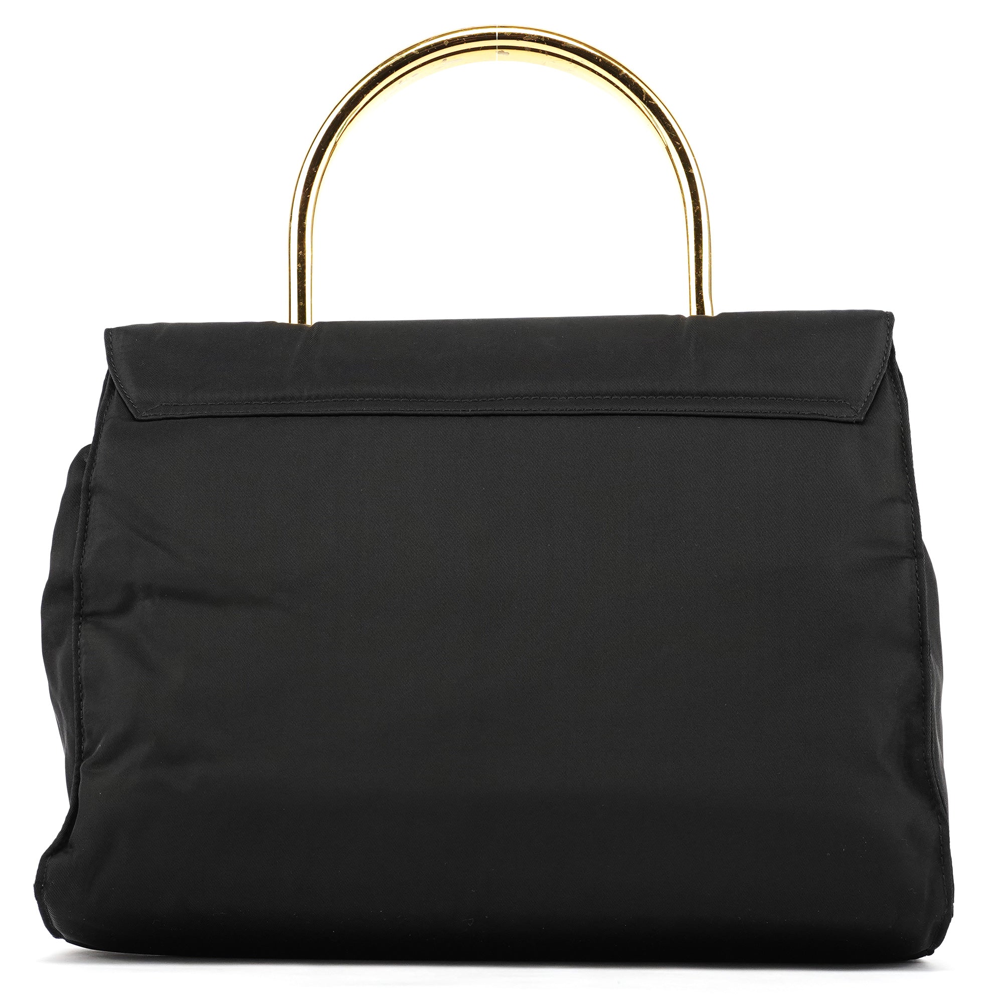 Navy Gold Tessuto Metal Top Handle Bag