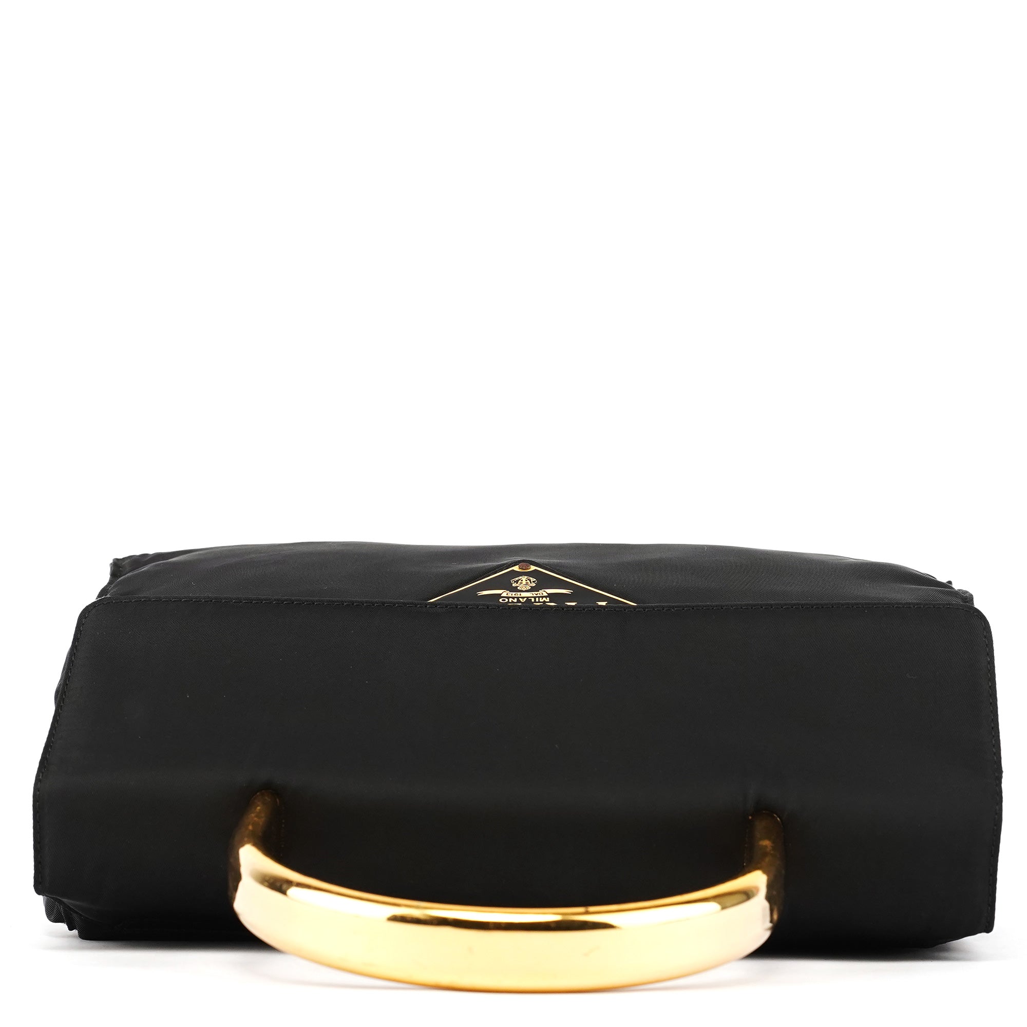 Navy Gold Tessuto Metal Top Handle Bag