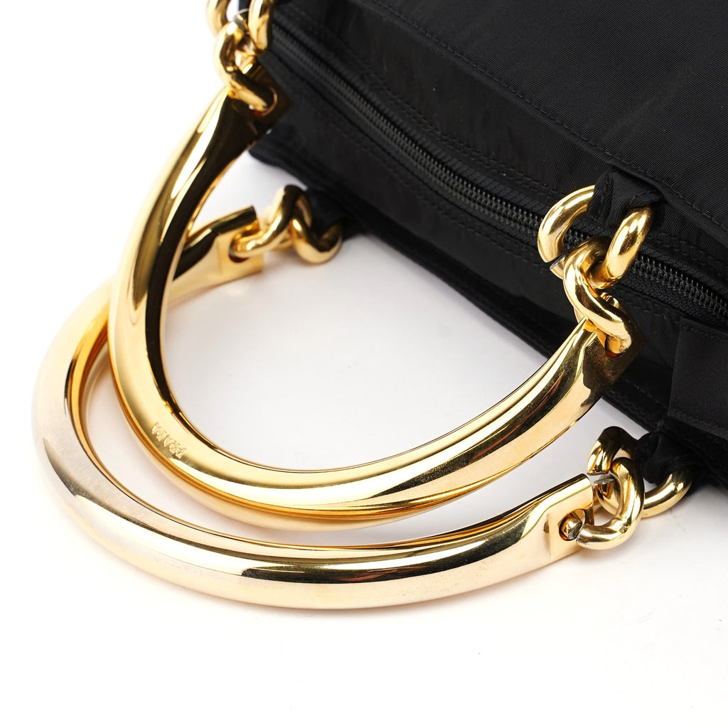 Navy Gold Tessuto Metallo Tote
