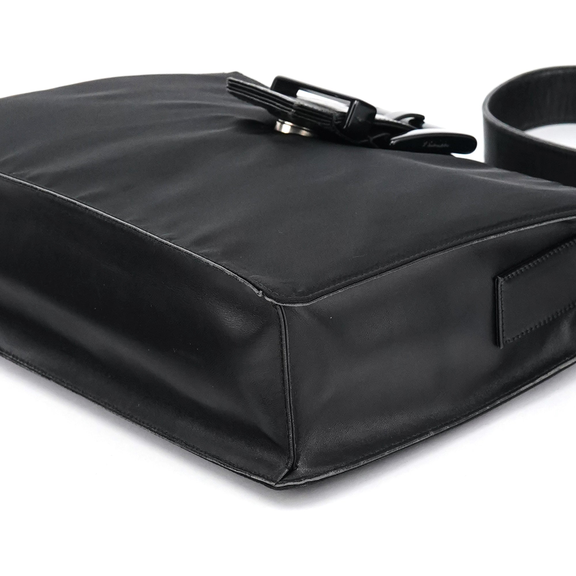 Navy Tessuto Buckle Shoulder Bag