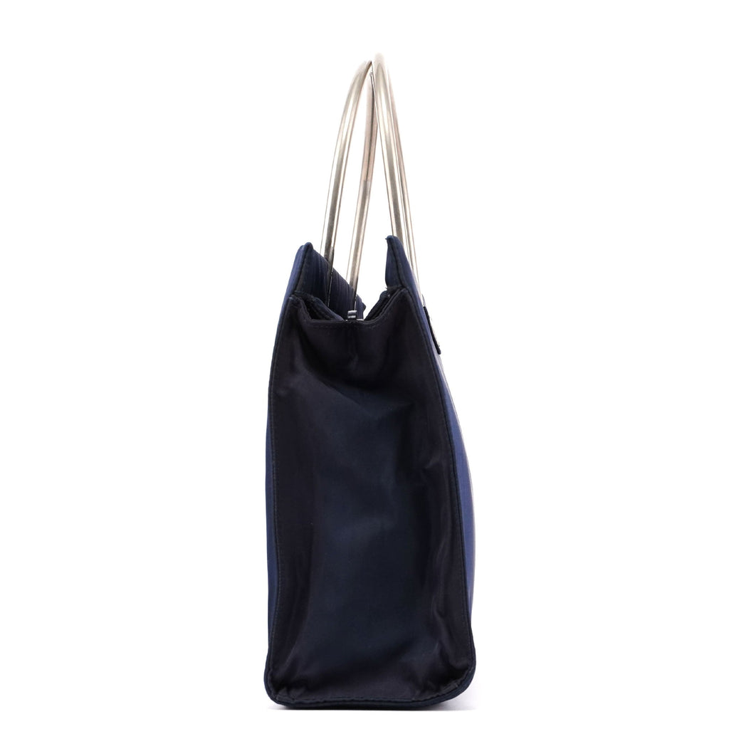 Navy Tessuto Metal Tote Bag