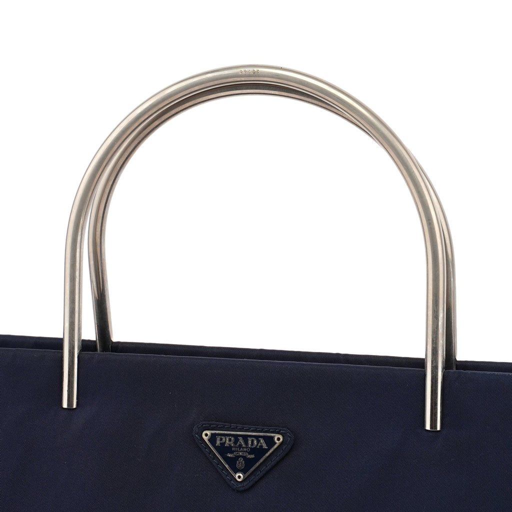 Navy Tessuto Metal Tote Bag