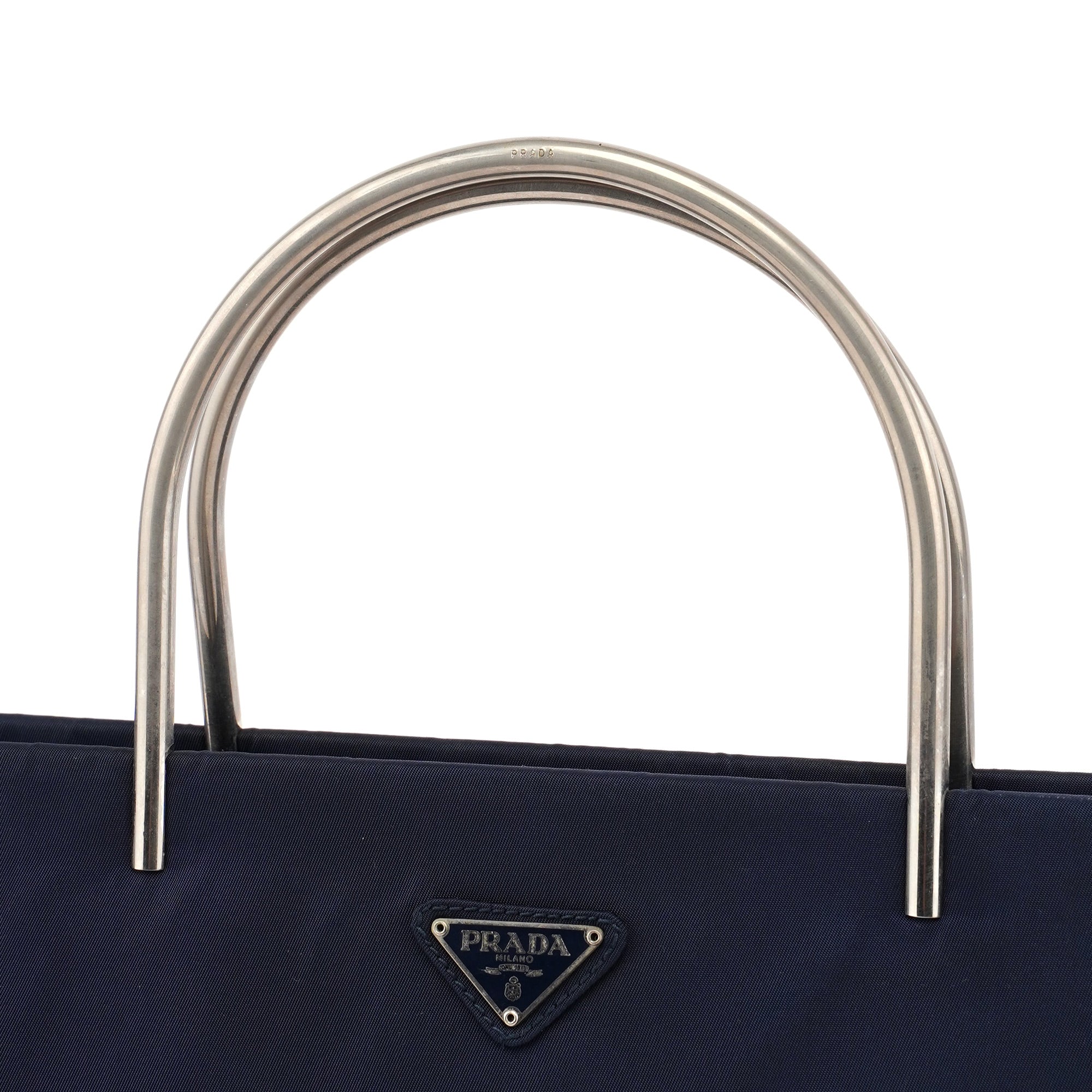 Navy Tessuto Metal Tote Bag