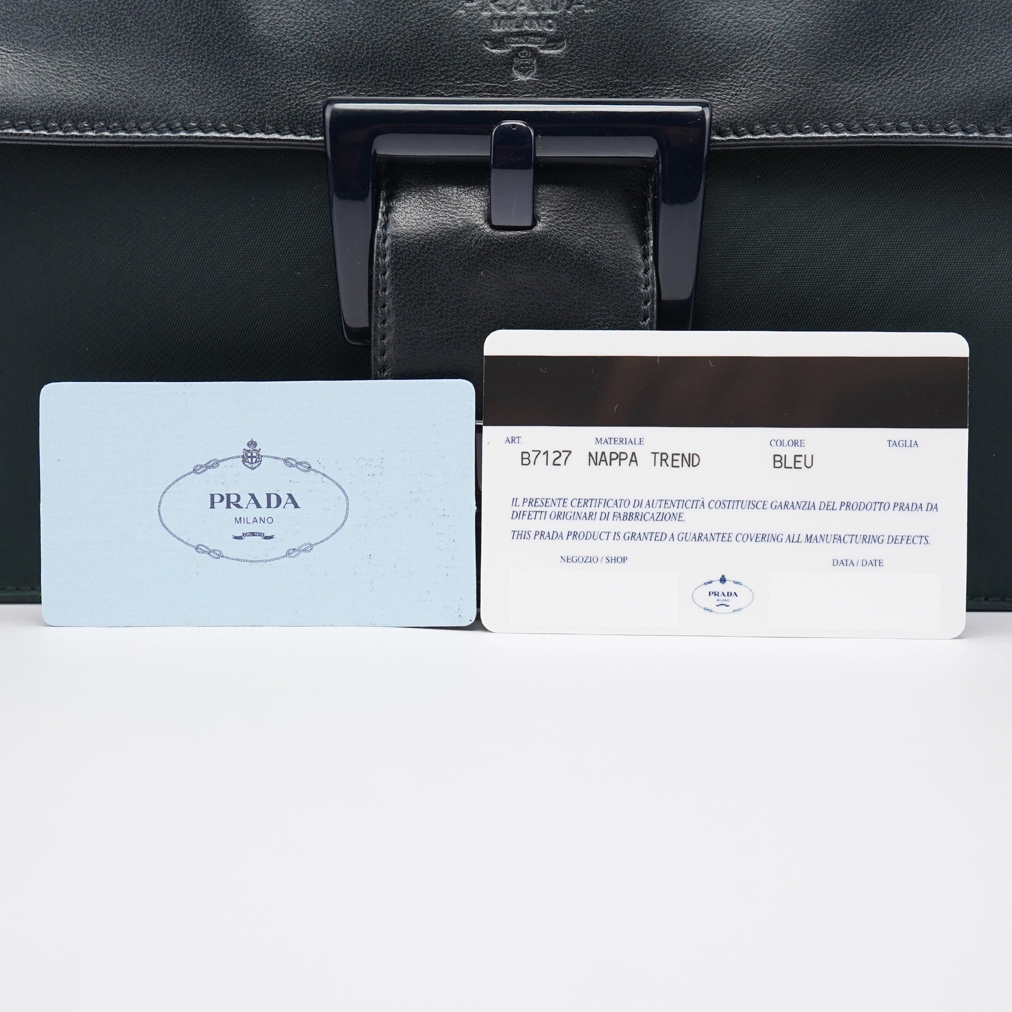 Navy Tessuto Nappa Top Handle Bag