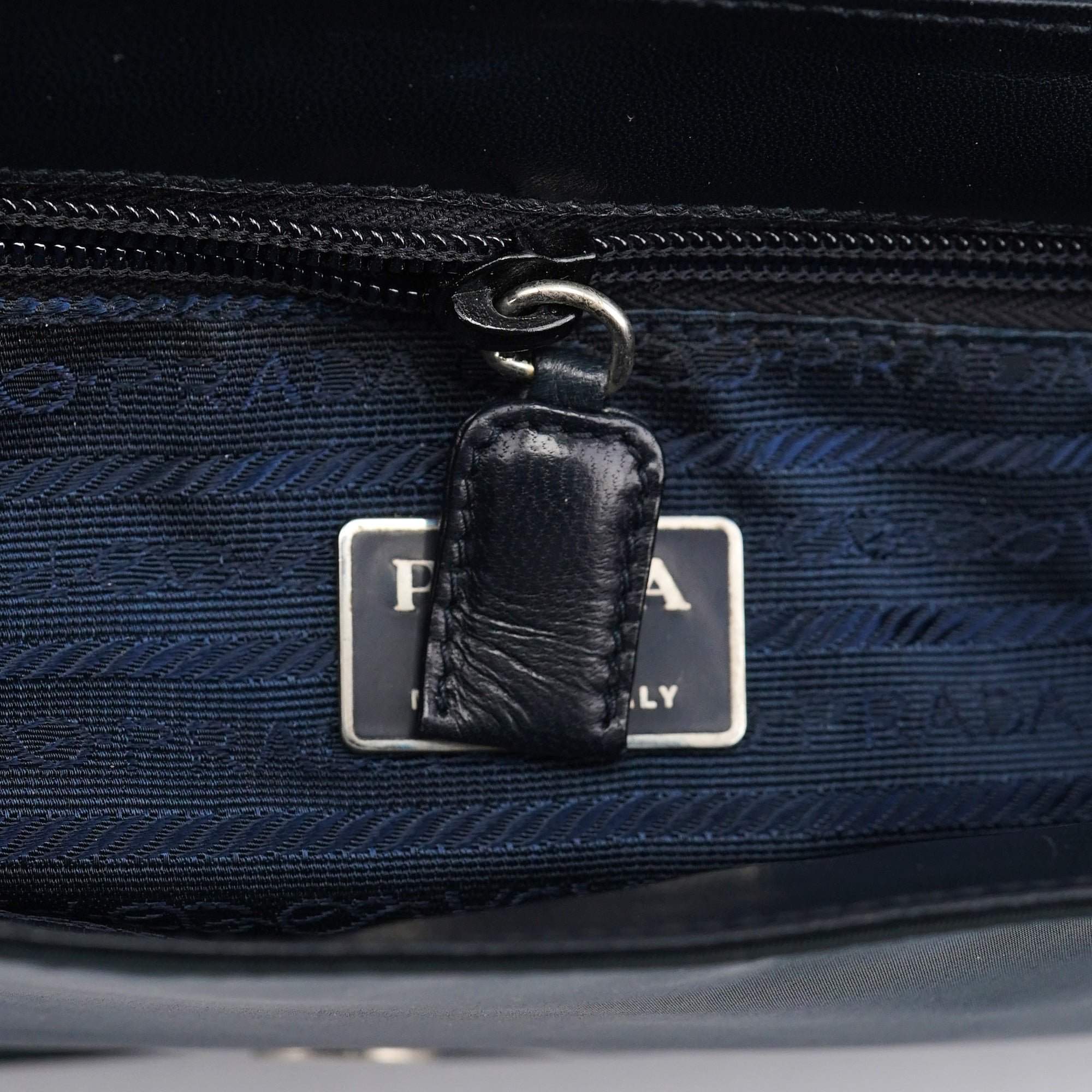 Navy Tessuto Nappa Top Handle Bag