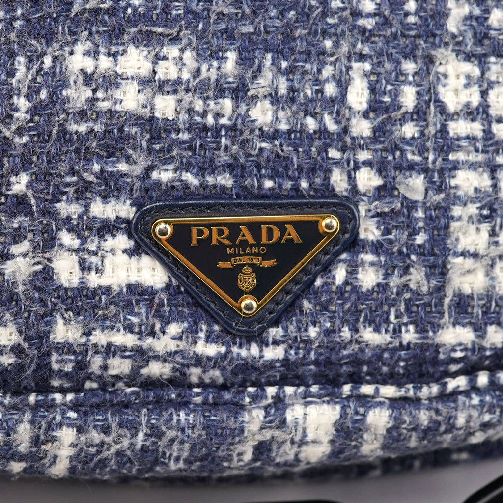 Navy Tweed Plastic Chain Shoulder Bag