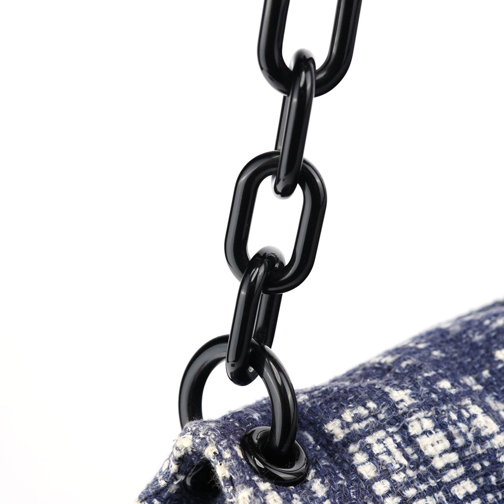 Navy Tweed Plastic Chain Shoulder Bag