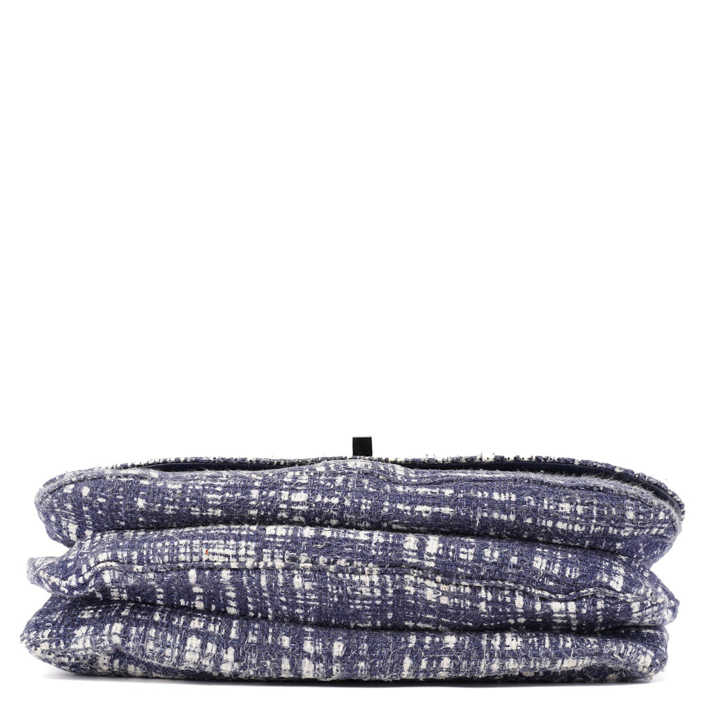 Navy Tweed Plastic Chain Shoulder Bag