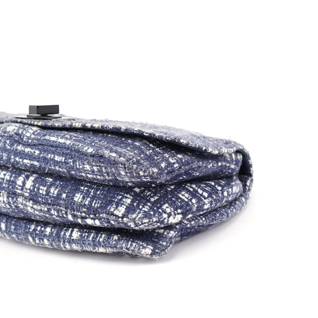 Navy Tweed Plastic Chain Shoulder Bag