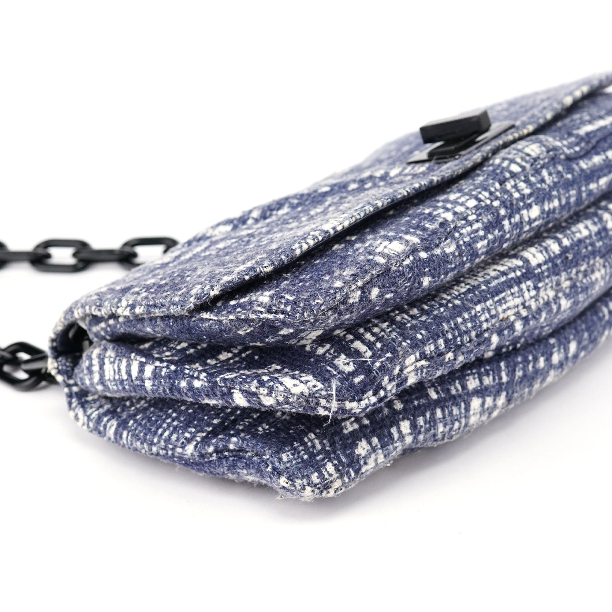 Navy Tweed Plastic Chain Shoulder Bag