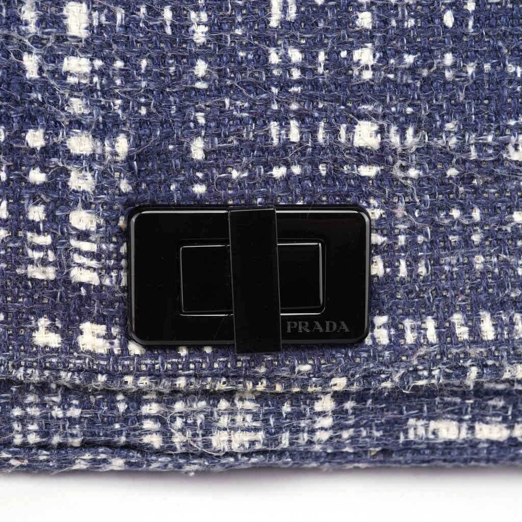 Navy Tweed Plastic Chain Shoulder Bag