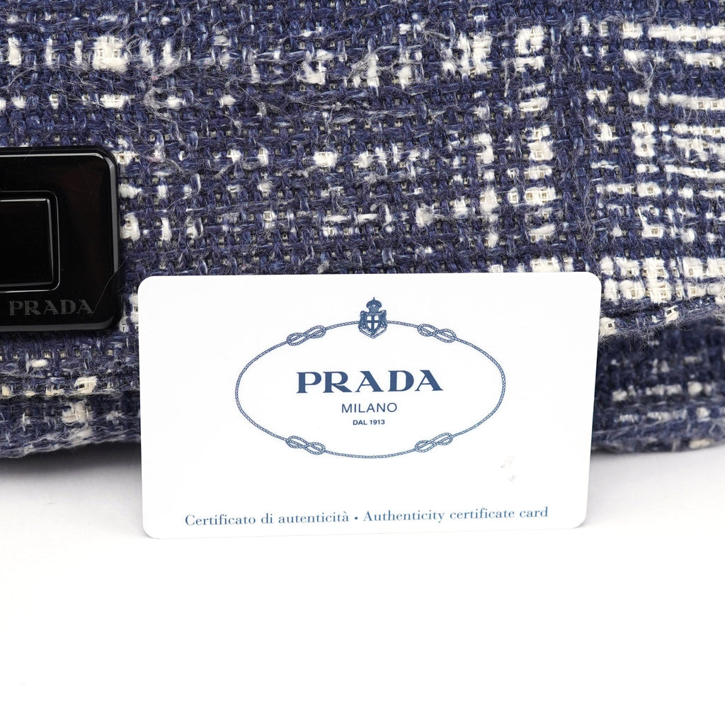 Navy Tweed Plastic Chain Shoulder Bag