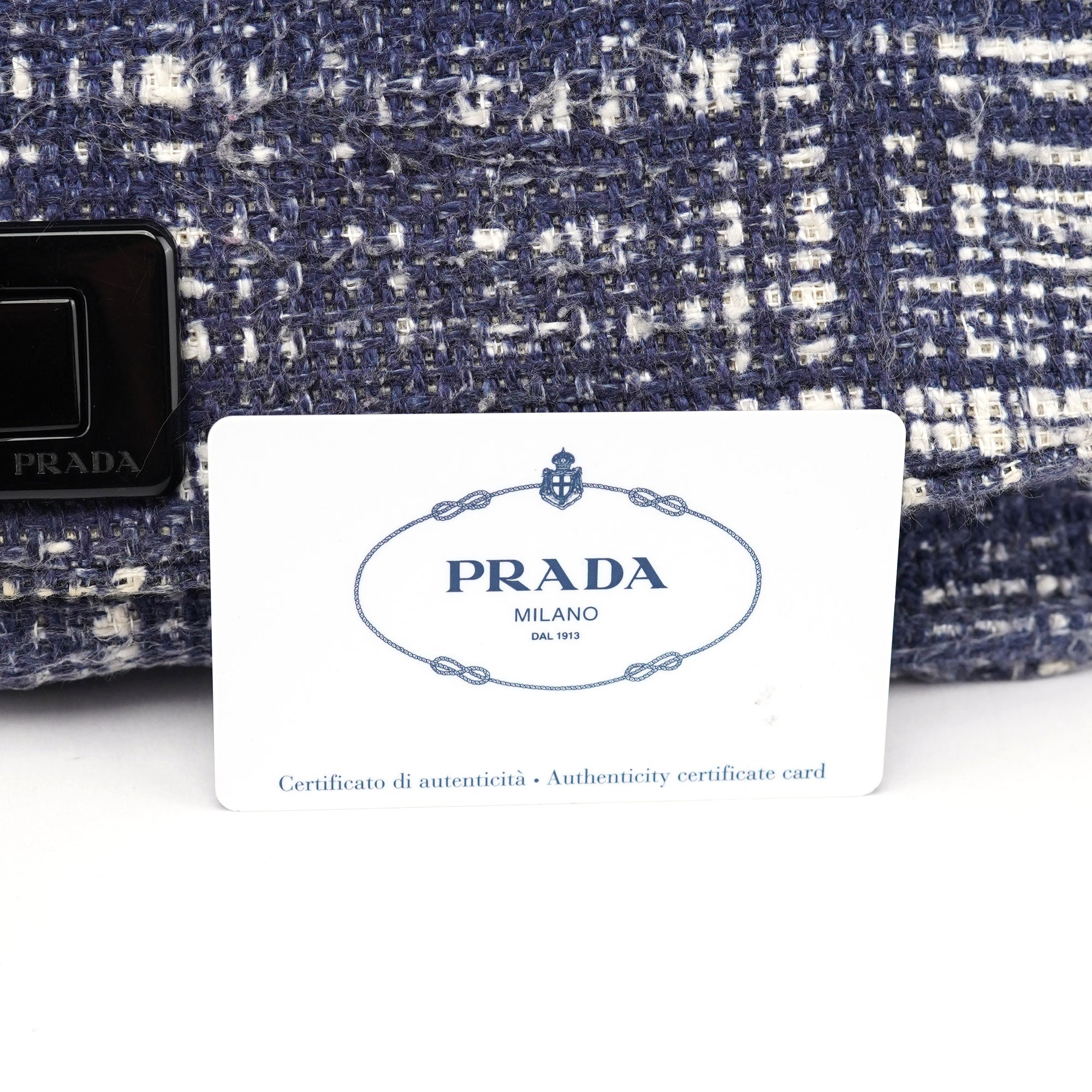 Navy Tweed Plastic Chain Shoulder Bag