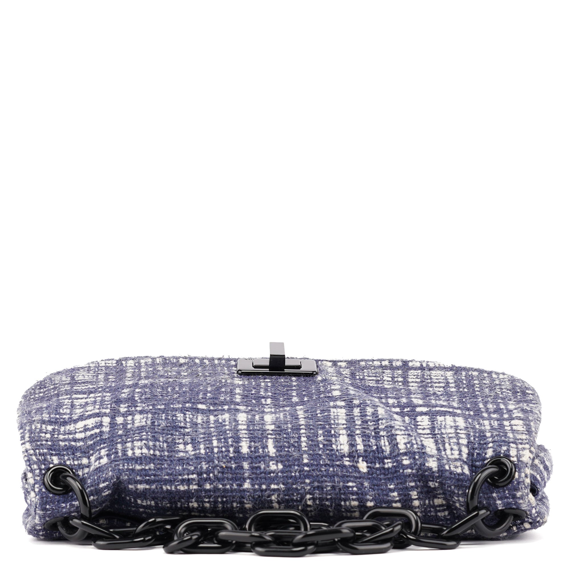 Navy Tweed Plastic Chain Shoulder Bag