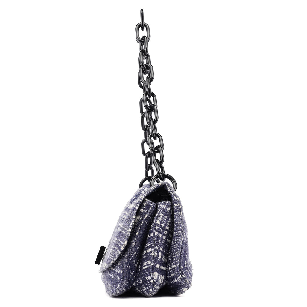 Navy Tweed Plastic Chain Shoulder Bag