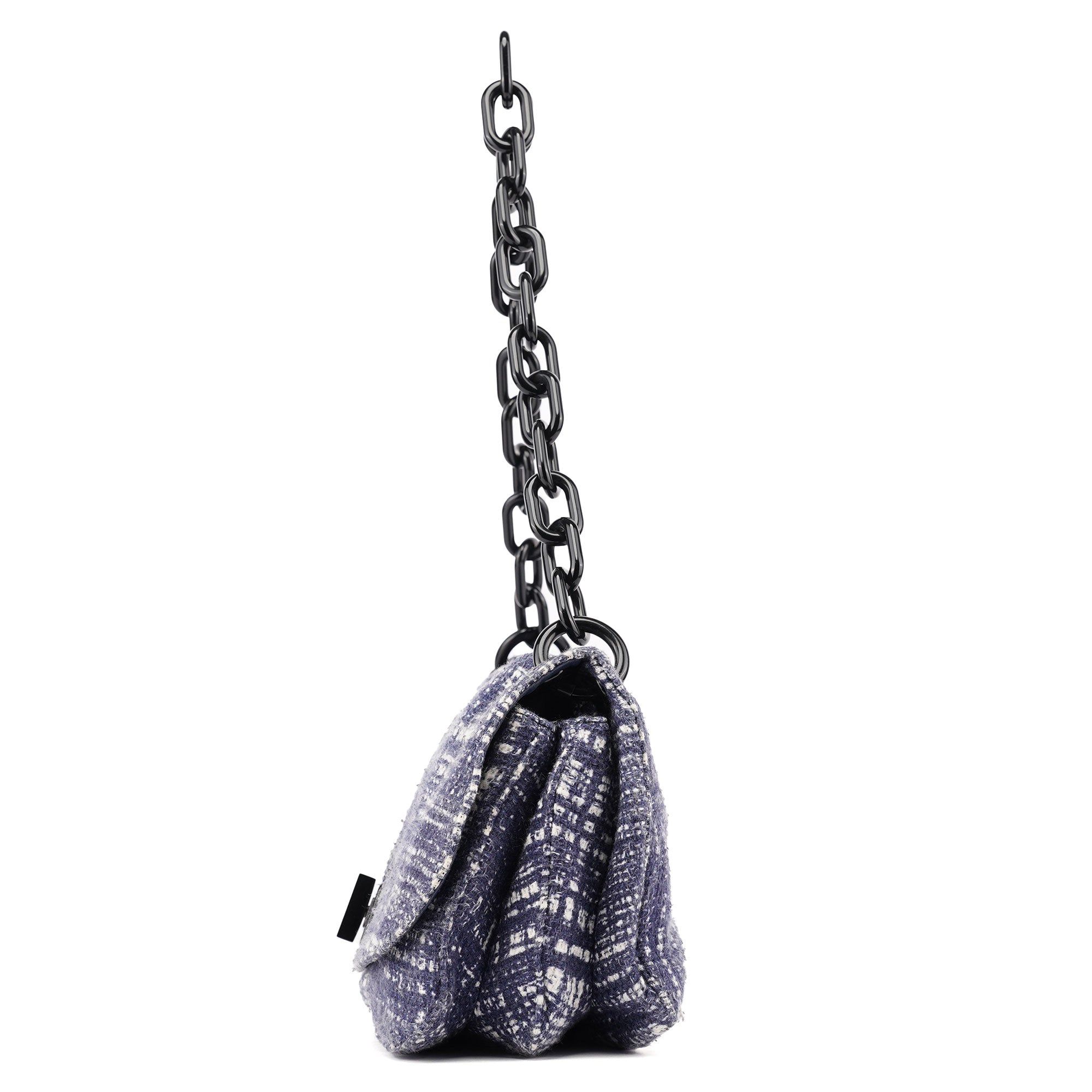 Navy Tweed Plastic Chain Shoulder Bag