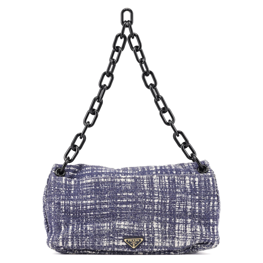 Navy Tweed Plastic Chain Shoulder Bag