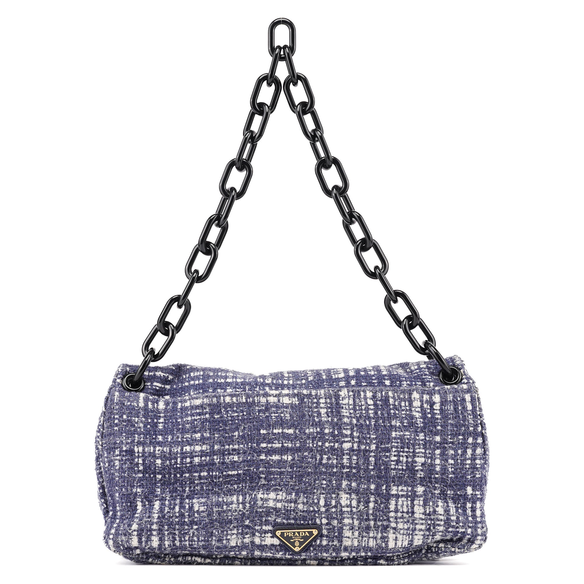 Navy Tweed Plastic Chain Shoulder Bag