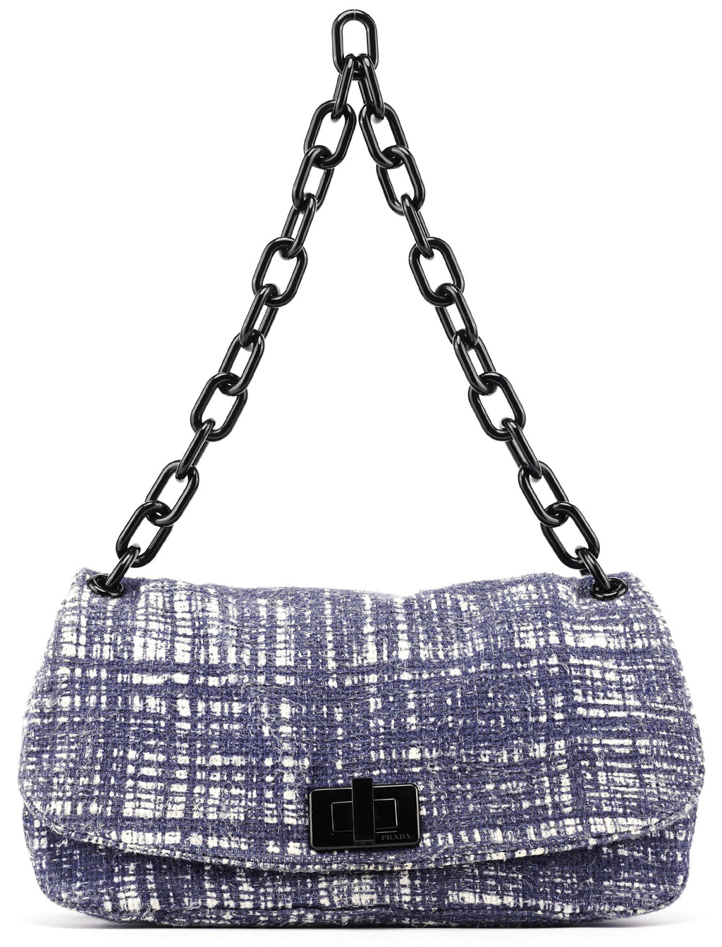Navy Tweed Plastic Chain Shoulder Bag