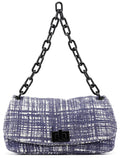 Navy Tweed Plastic Chain Shoulder Bag