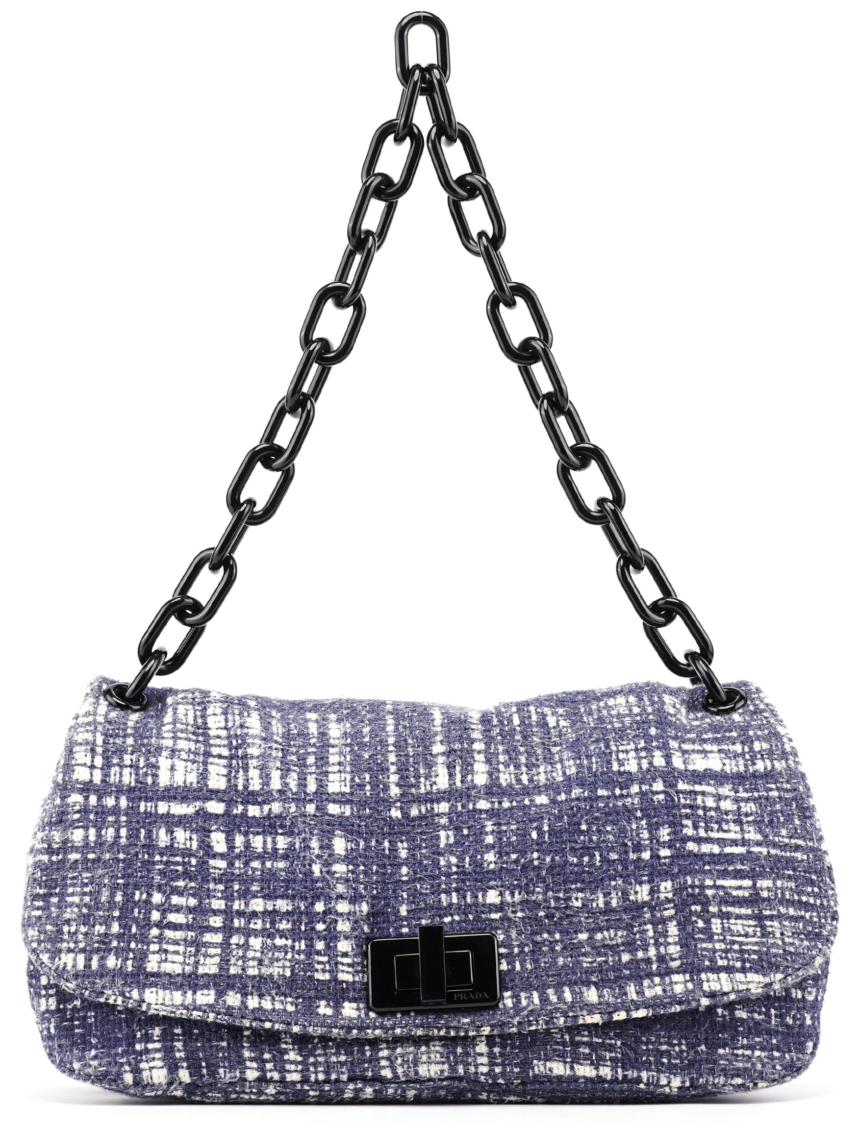 Navy Tweed Plastic Chain Shoulder Bag