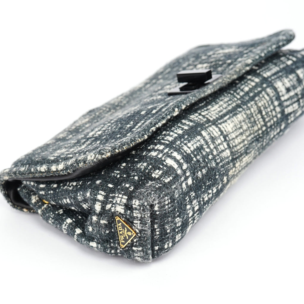 Navy White Tweed Clutch Bag