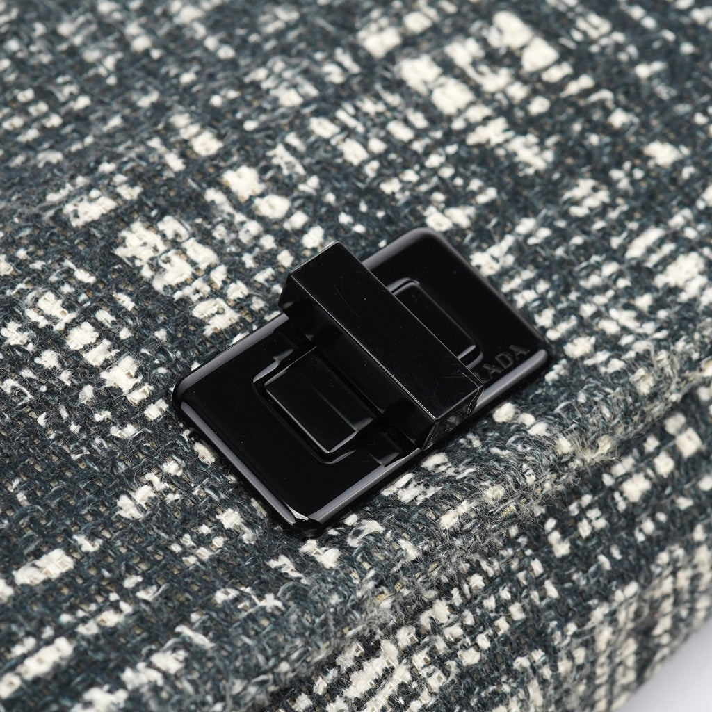Navy White Tweed Clutch Bag