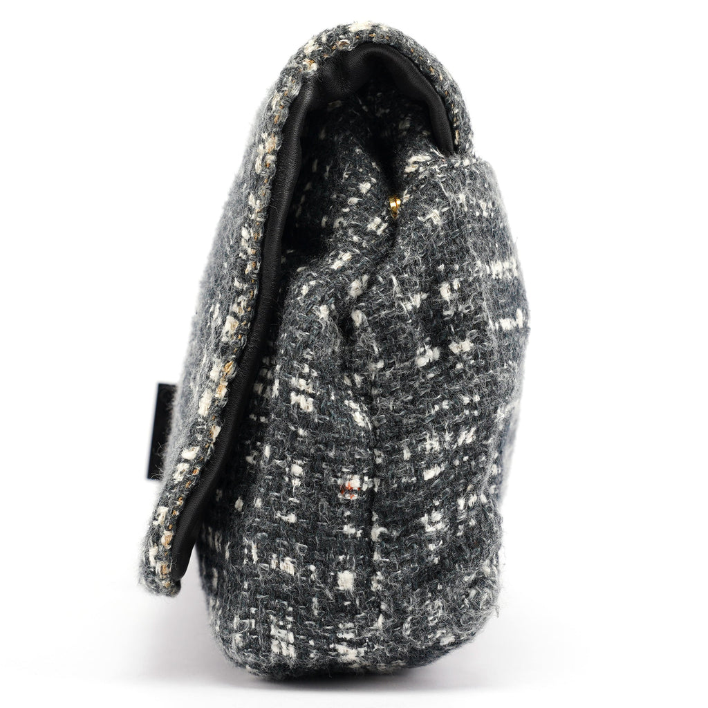 Navy White Tweed Clutch Bag