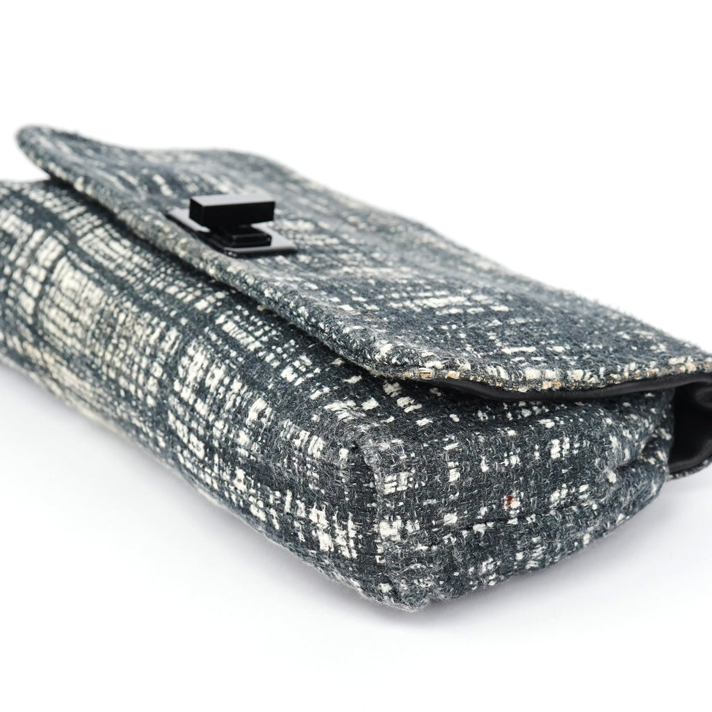 Navy White Tweed Clutch Bag