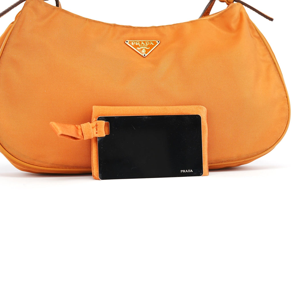 Orange Tessuto Chain Mini Hobo Bag