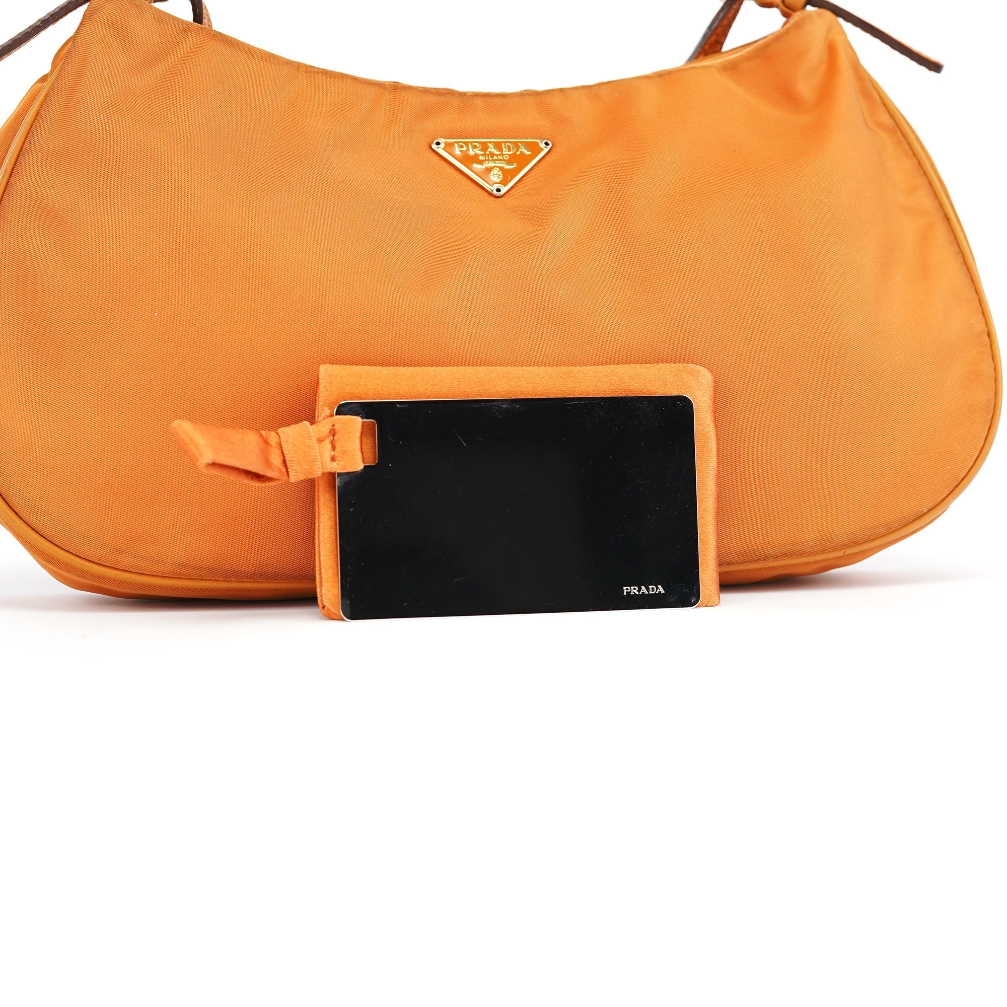 Orange Tessuto Chain Mini Hobo Bag