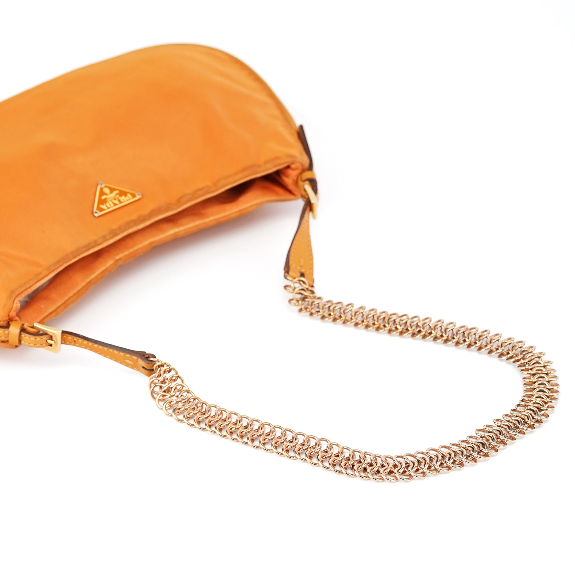 Orange Tessuto Chain Mini Hobo Bag