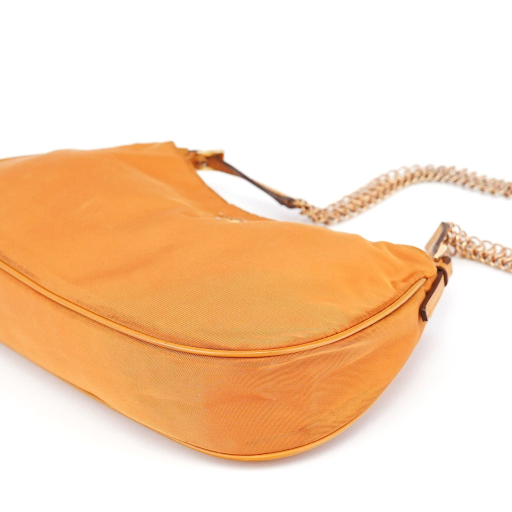 Orange Tessuto Chain Mini Hobo Bag