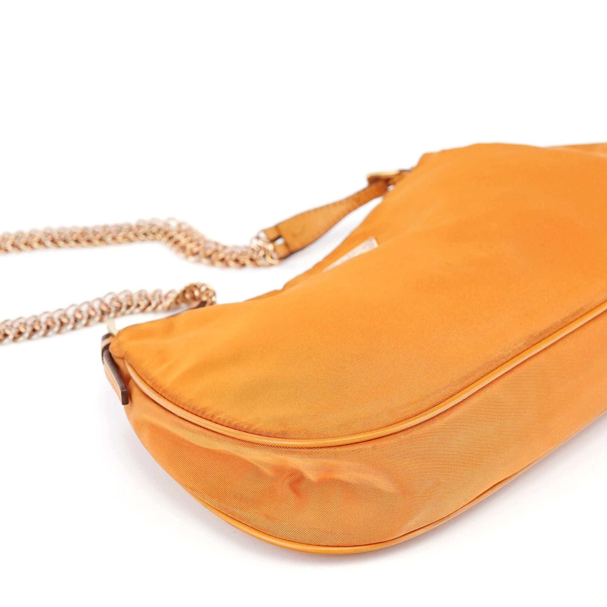 Orange Tessuto Chain Mini Hobo Bag