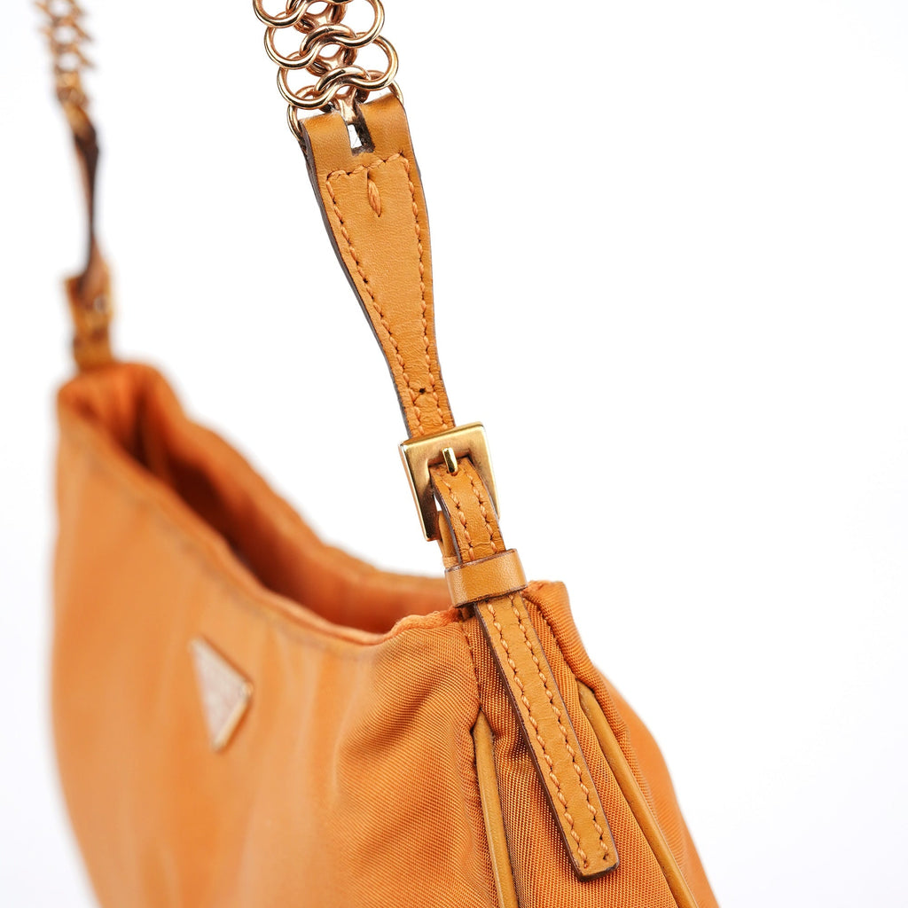 Orange Tessuto Chain Mini Hobo Bag