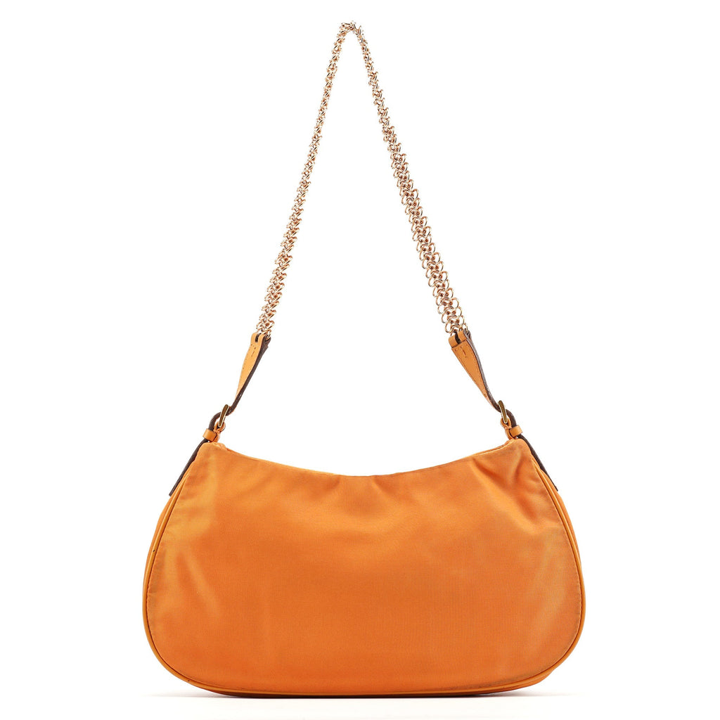 Orange Tessuto Chain Mini Hobo Bag