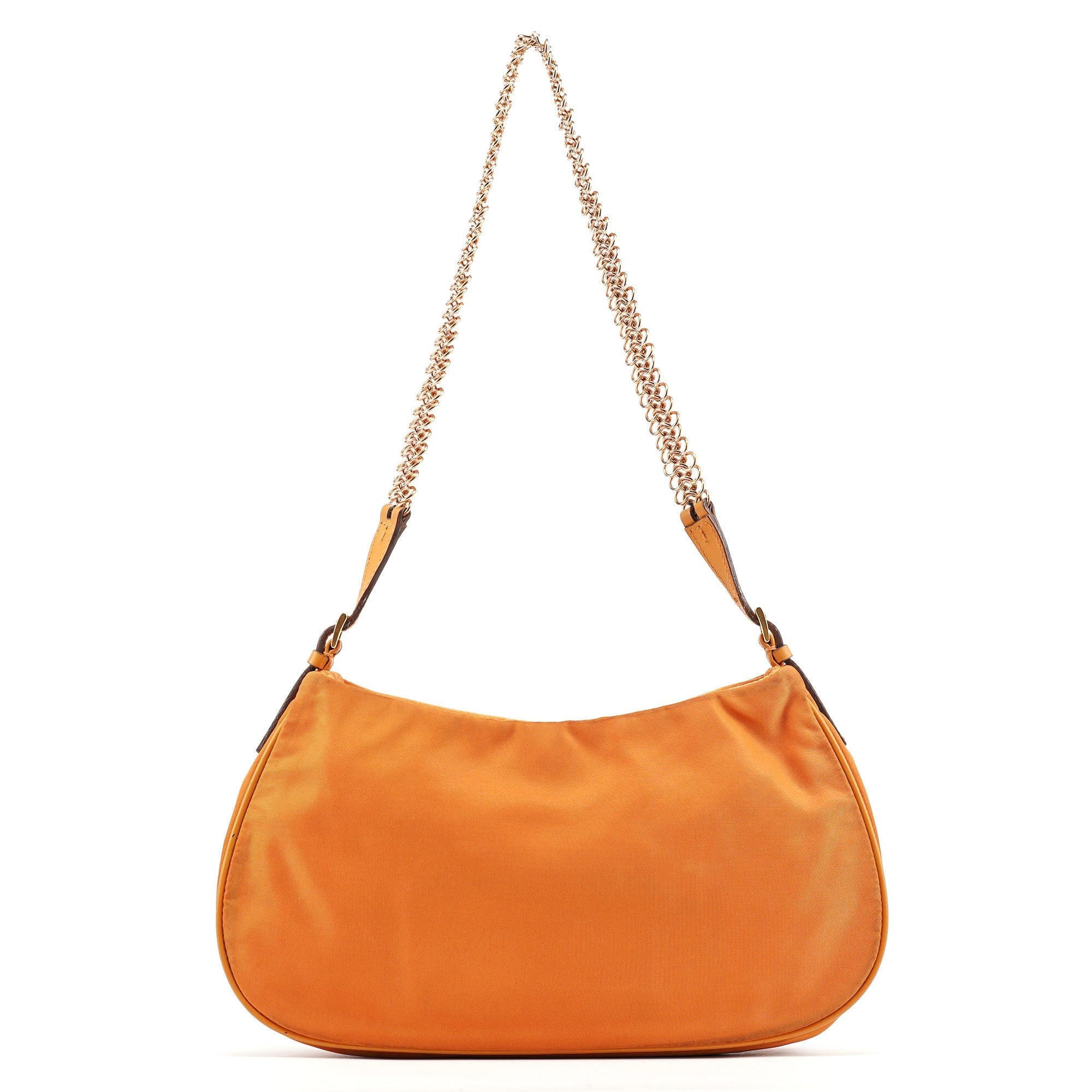 Orange Tessuto Chain Mini Hobo Bag