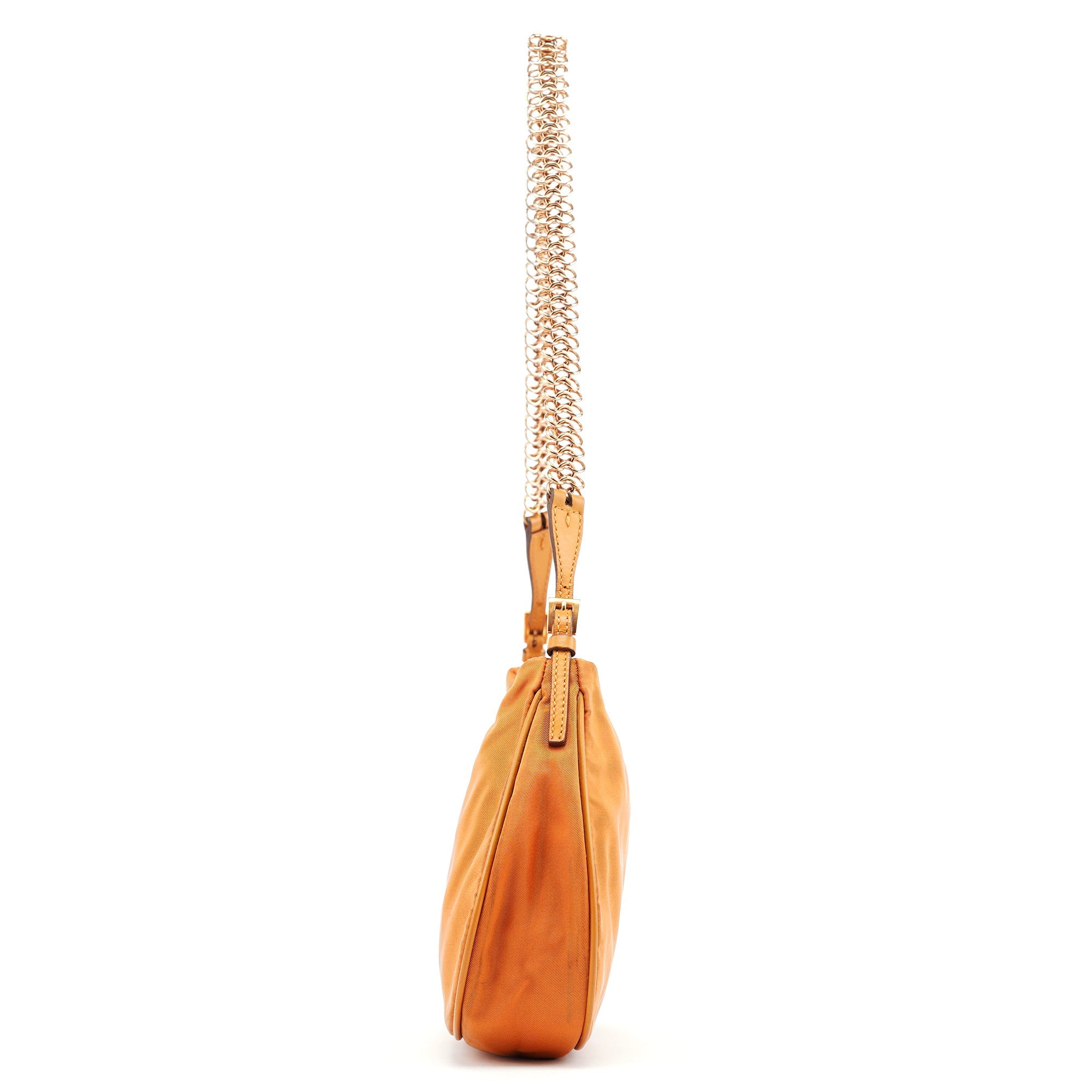Orange Tessuto Chain Mini Hobo Bag