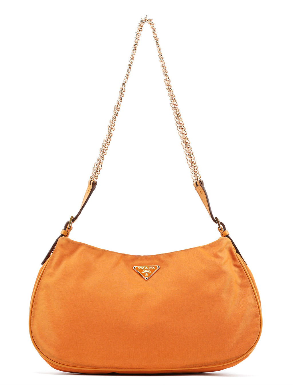 Orange Tessuto Chain Mini Hobo Bag