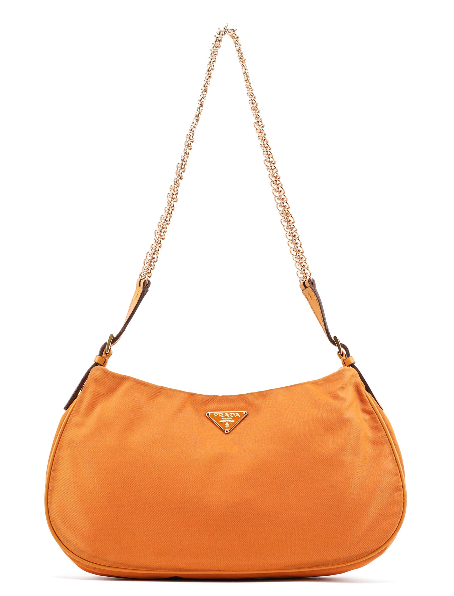 Orange Tessuto Chain Mini Hobo Bag