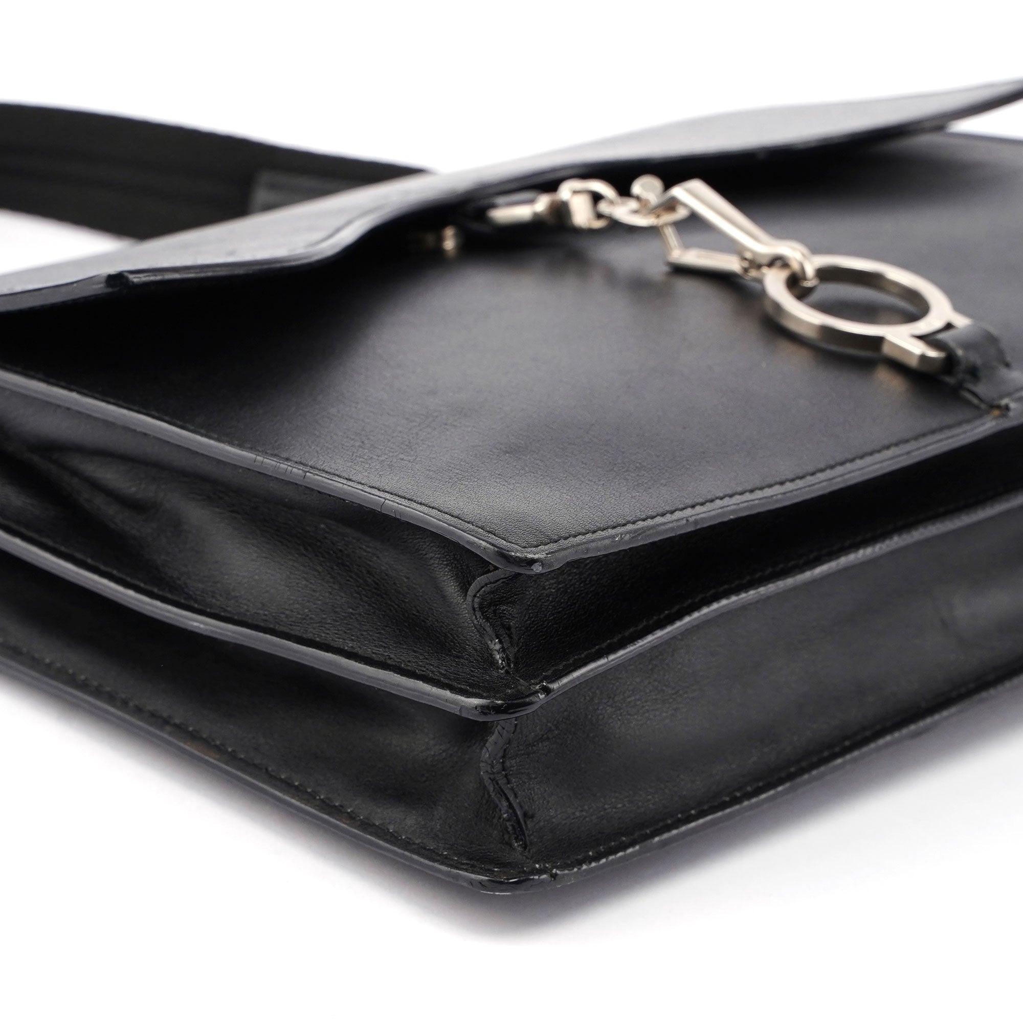 Black Leather Top Handle Bag