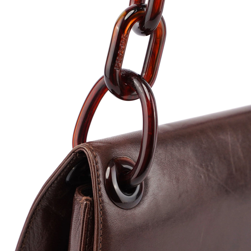 Prada Brown Calfskin Chain Shoulder Bag