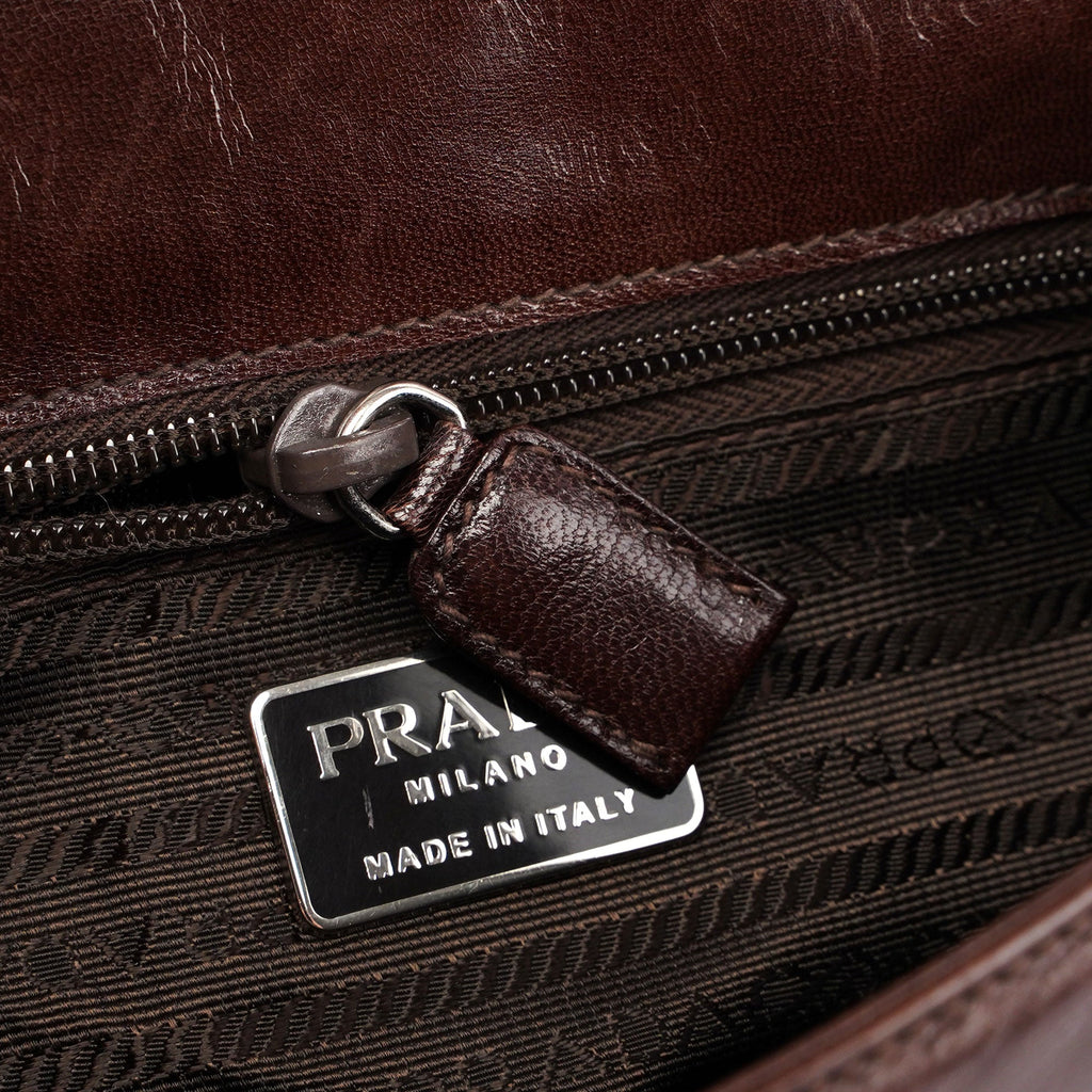 Prada Brown Calfskin Chain Shoulder Bag