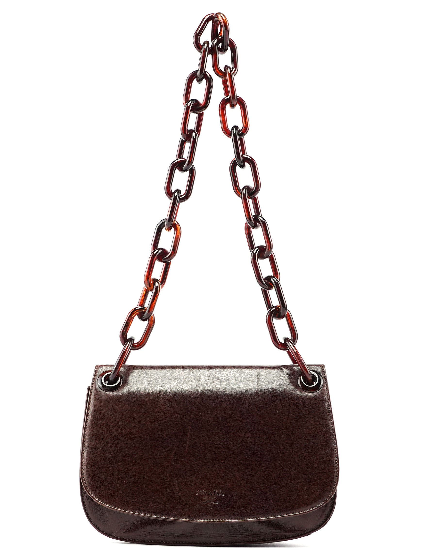Prada Brown Calfskin Chain Shoulder Bag