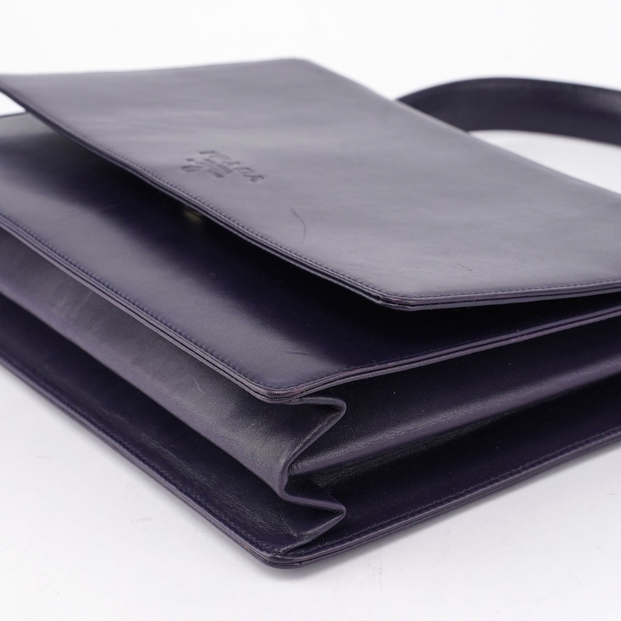 Purple Calfskin Top Handle Flap Bag