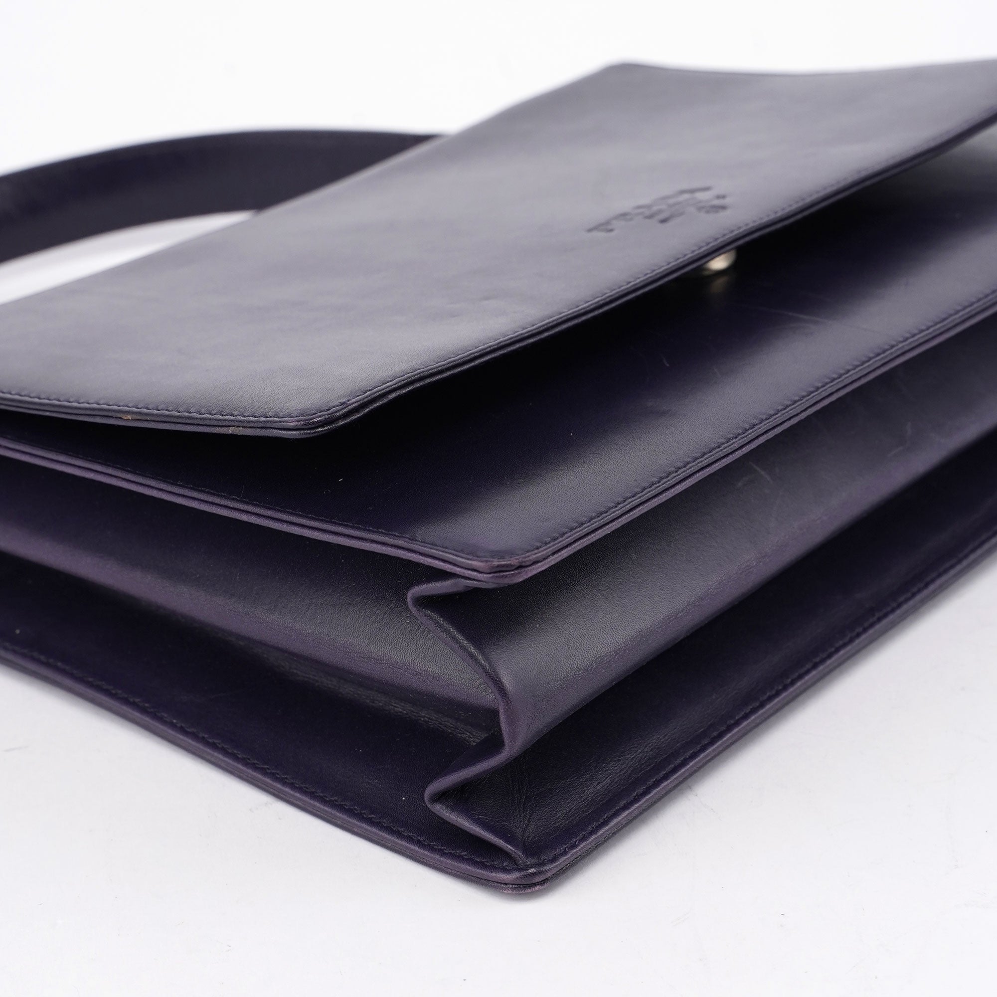 Purple Calfskin Top Handle Flap Bag