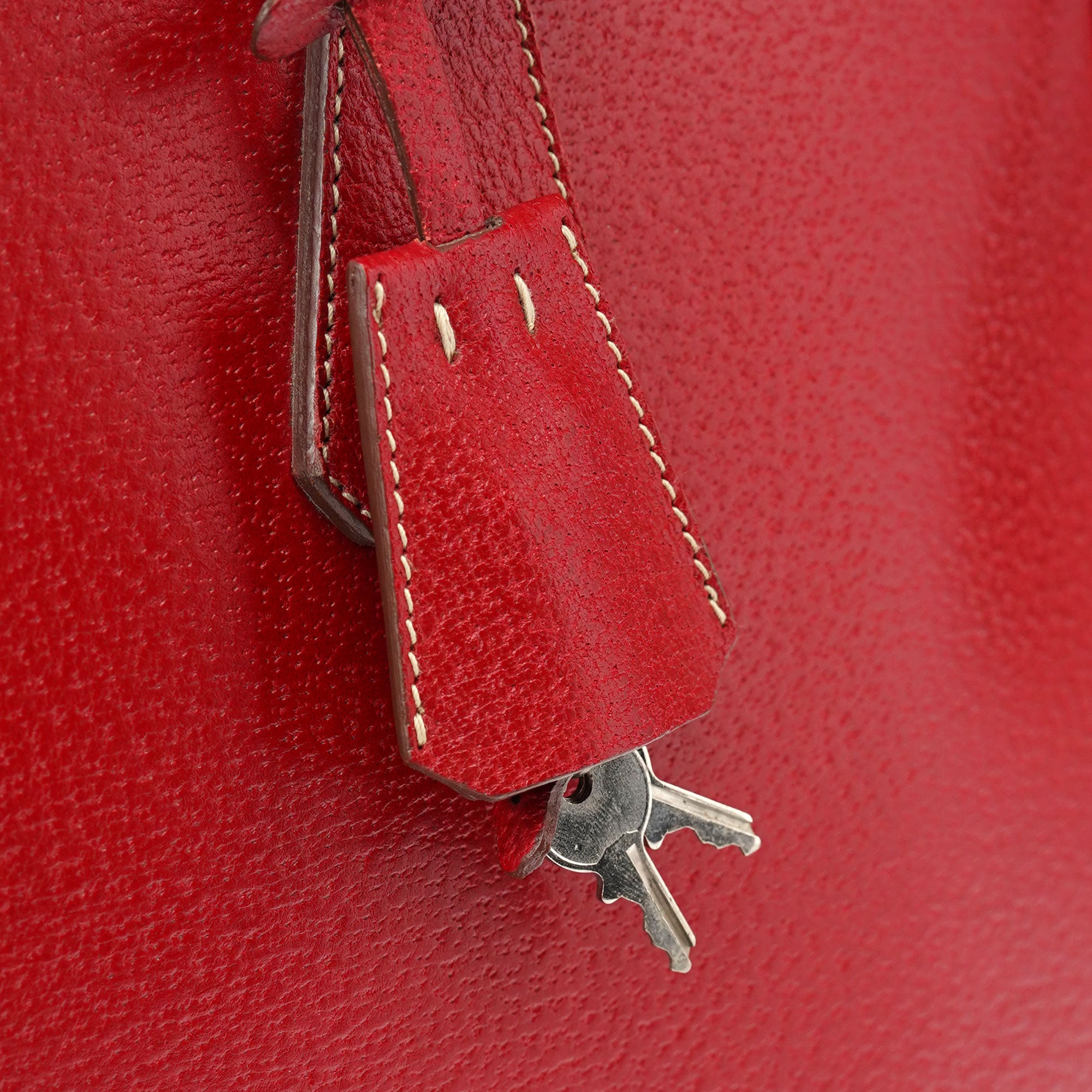Red Leather Bowling Tote Bag