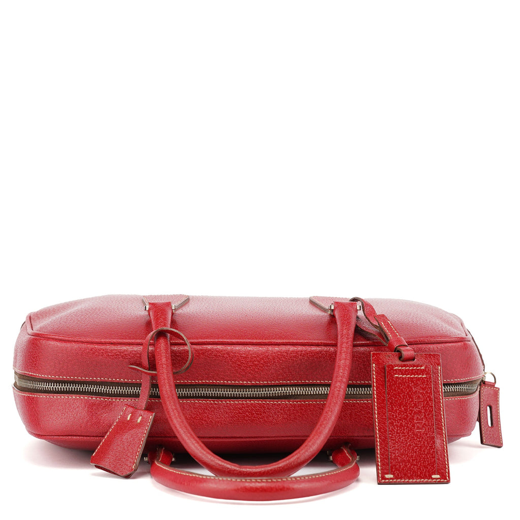 Red Leather Bowling Tote Bag
