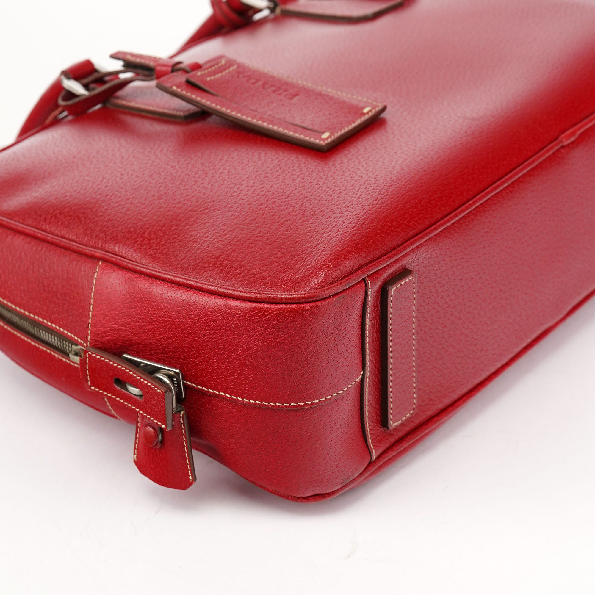 Red Leather Bowling Tote Bag