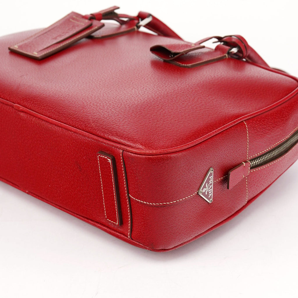 Red Leather Bowling Tote Bag